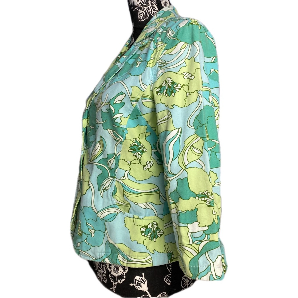 French Cuff fitted cotton blazer jacket 3/4 sleeve vintage retro floral pattern - Picture 5 of 9